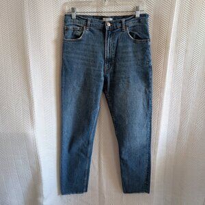 Zara Premium Denim Collection High Rise Straight Skinny Jeans raw hem Size 8